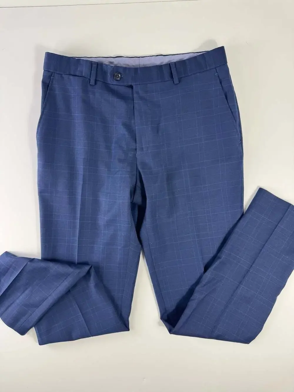 Tommy Hilfiger Men's Blue Plaid Wool Blend Suit Pants (33W x 32L)